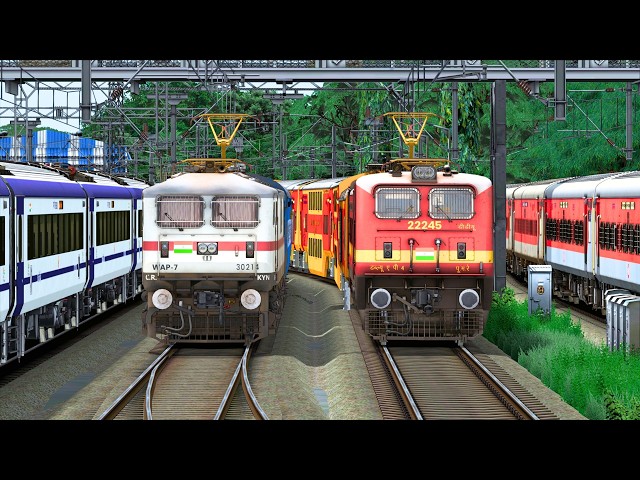 3 TRAINS CROSSING LHB DOUBLE DECKER TRAIN | BUMPY RAILROAD | Train Simulator | Railwork | NTG GAMING