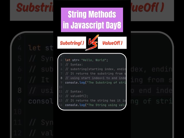 Substring and ValueOf Javascript String Methods #js #stringmethods #coding