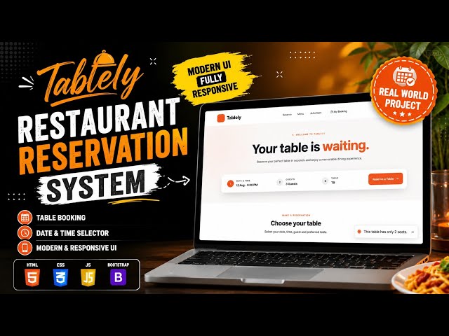 Build Tablely 🍽️ Restaurant Reservation System | HTML CSS JavaScript Bootstrap