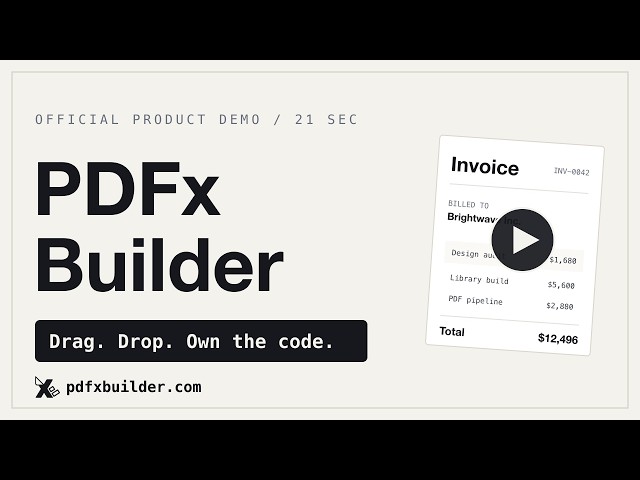 PDFx Builder Official Demo: Build PDFs in React, Export Code You Own