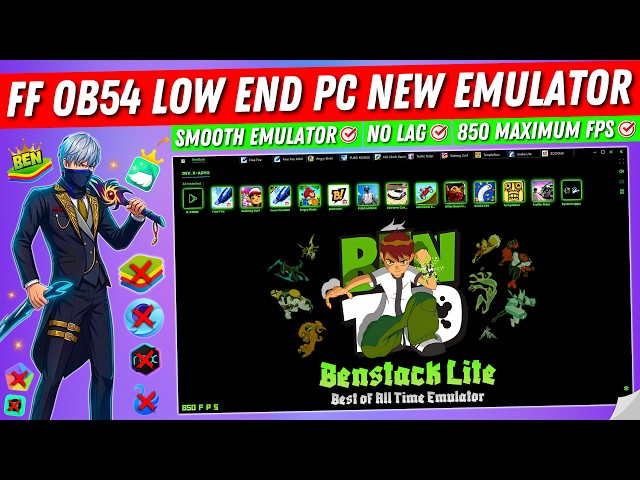 Best Low End PC Emulator for Free Fire OB54 New Update || No Lag & More FPS New BenStack Lite (2026)