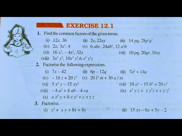 Class 8th maths l Exercise 12.1 l Chapter 12 l Factorisation l Maths l cbse board