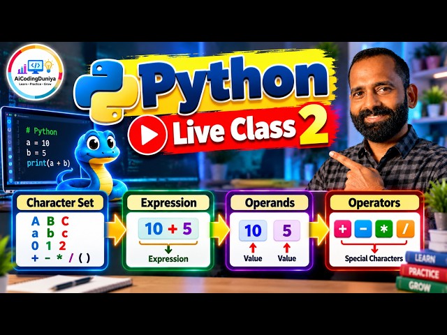 Python Live Class 2 | Character Set, Operands and Operators