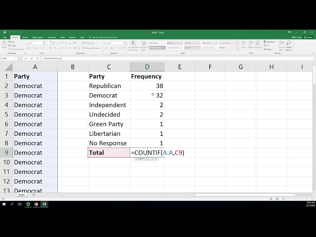 Qualitative Frequency Distribution (with COUNTIF)