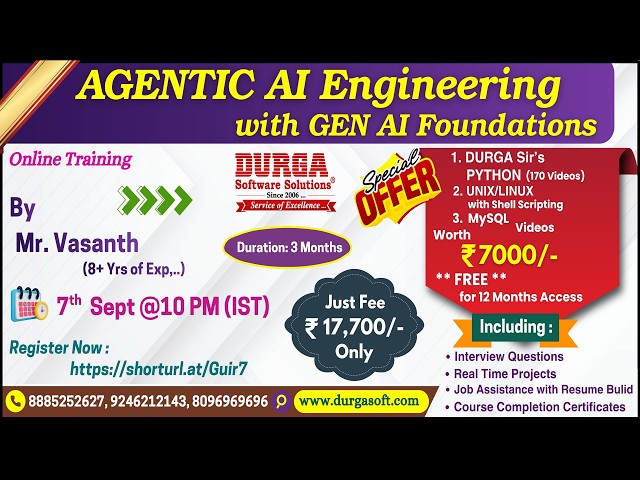 AGENTIC AI Engineering with GEN AI Foundations Online Training @ DURGASOFT
