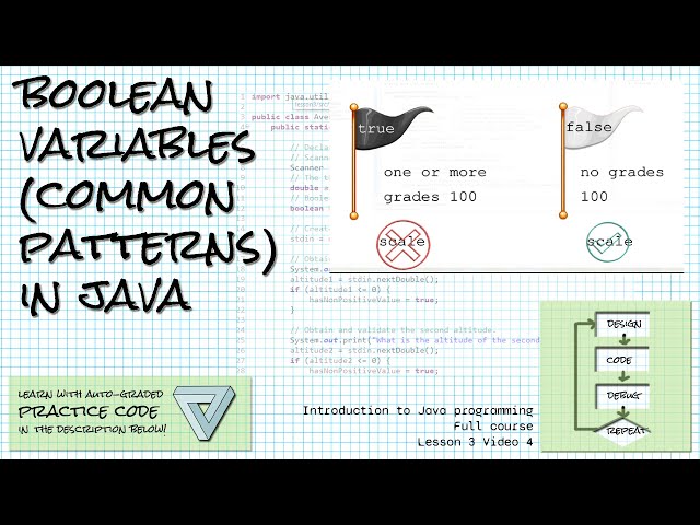 Boolean variables and patterns of using them; Intro to Java (full course) Lesson 3 Video 4