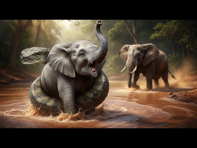 Python Attacks Baby Elephant - Mother Elephant's Epic Response