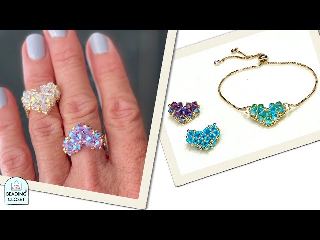 Loving Hearts Beaded Ring and Bracelet Tutorial for Seed Beads and 4mm Bicone MC Crystals