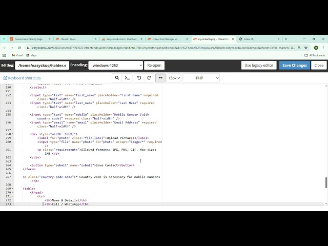 Mini Project (MY CONTACTS) using PHP MySQL