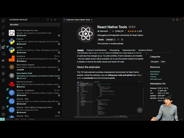 VS Code extensions necessary for React Native development