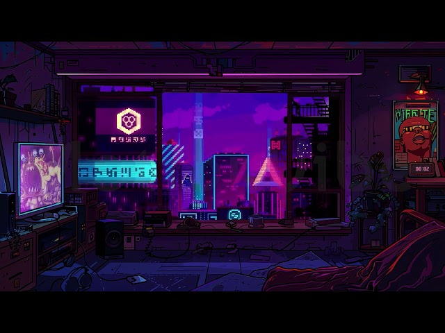 Cyberpunk Pixel Room – Neon City View & Retro Gaming Setup | Animated Background Loop