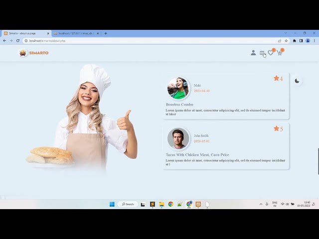 food resturant website design using html css vanilla javascript, php pdo and mysql lightthem [demo]