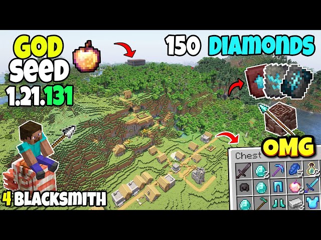 🔥Ultimate (God Seed) For Minecraft 1.21 Bedrock & PE| Four Blacksmith Village Seed Bedrock 1.21.131
