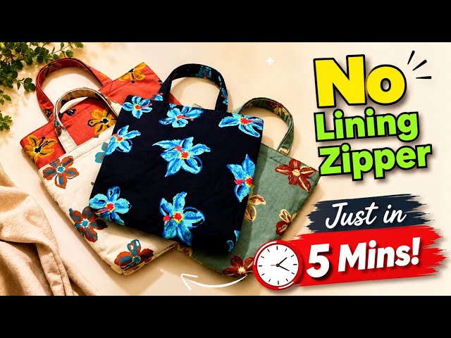 NO LINING! 😍 Easy Zipper Tote Bag in Just 5 Minutes | Beginner Sewing Tutorial