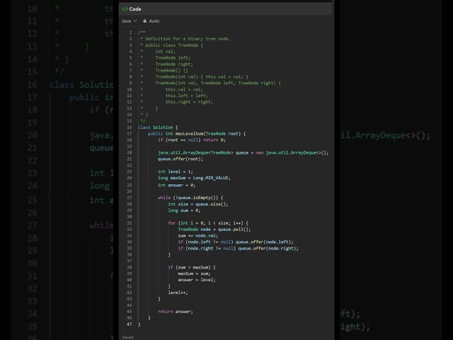 1161 Maximum Level Sum of a Binary Tree