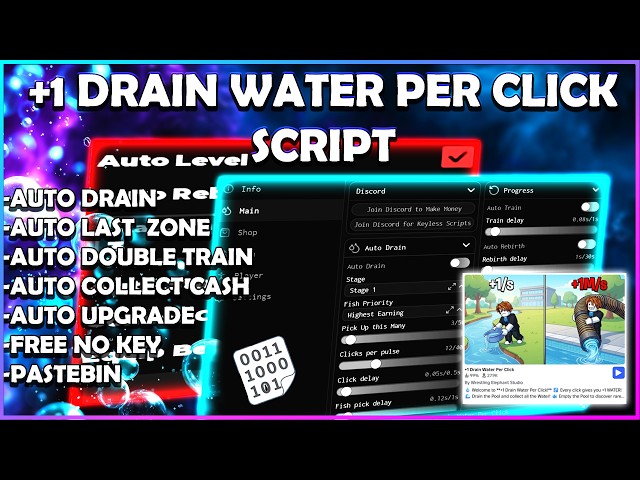 +1 DRAIN WATER PER CLICK SCRIPT PASTEBIN!!! INSTANT AUTO FARM, AUTO DRAIN & FREE NO KEY! 🔥