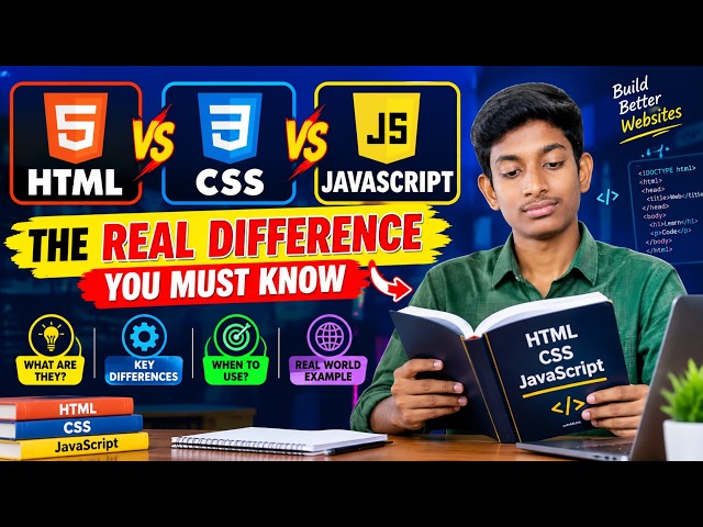 HTML vs CSS vs JavaScript Explained in Telugu 🔥 | Web Development Basics
