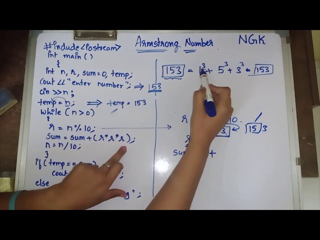 Program for Armstrong number in C/C++ with logic explanation