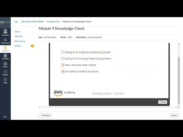 Module 9 Knowledge Check  Ans # AWS Semester - 2