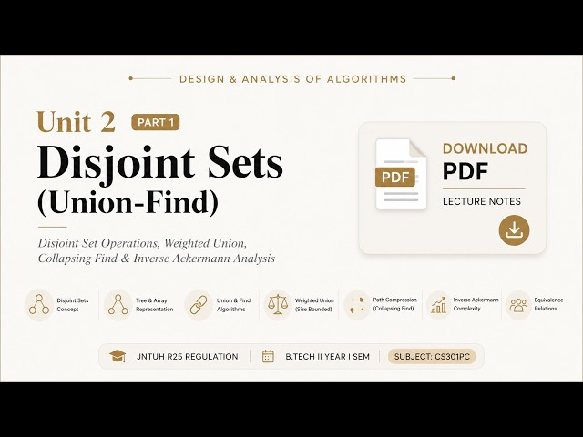 DAA Unit 2 Part 1 | Disjoint Set Operations & Algorithms | JNTUH R25