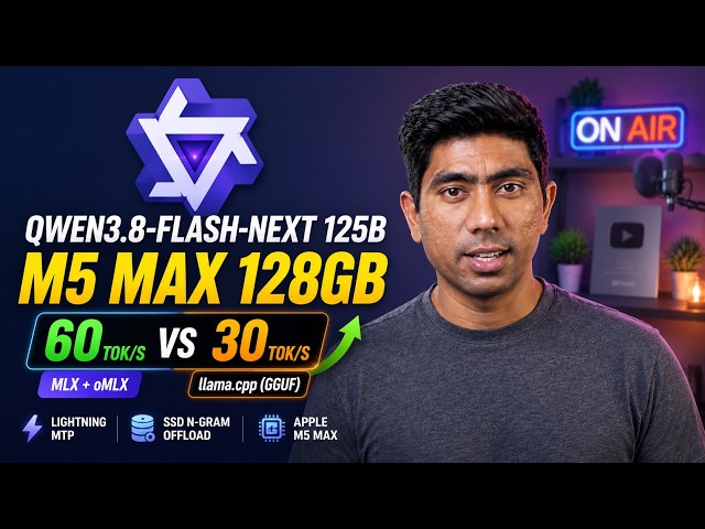 Qwen3.8-Flash-Next 125B: 60 TPS MLX vs 30 TPS llama.cpp on M5 Max 🚀
