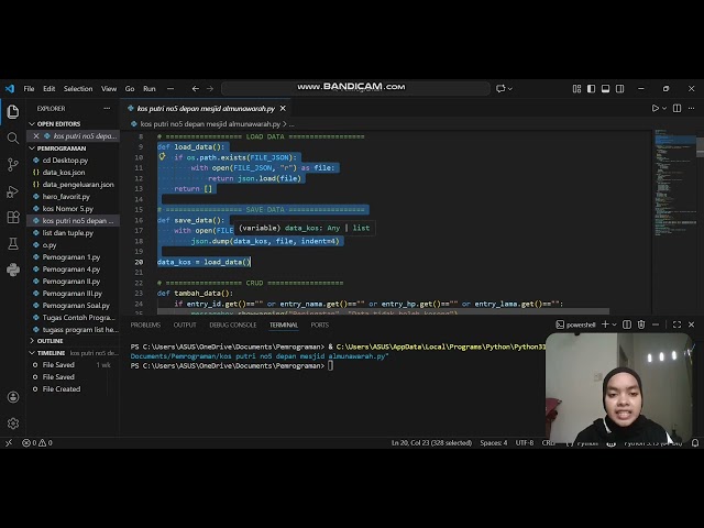 FINAL PROJECT MATAKULIAH ALGORITMA DAN PEMROGRAMAN, MANAJEMEN KOS WANITA (CRUD) PYTHON TKINTER 