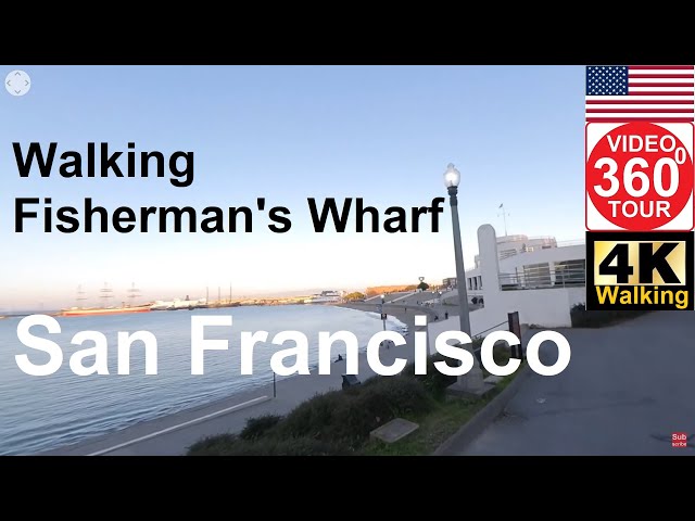360 VR Tour Walking Fisherman's Wharf San Francisco Ambient Beach Wave Sound Tourist Travel Video 4K