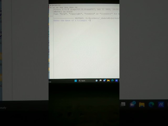 write a program to print area of triangle in python. #shorts #shortvideo #viral #viralshort #python