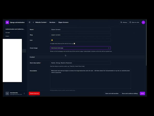 Django Portfolio Website for Interior Services | CMS Admin Panel (Unfold) + Smooth Animations