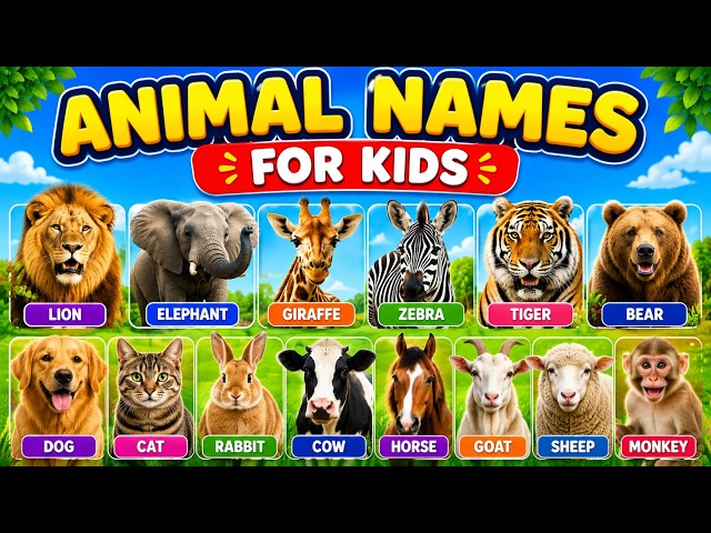 25 Animal Names for Kids 🦁🐘| Learn Animals in English | Fun Kids Learning Video | English Learning
