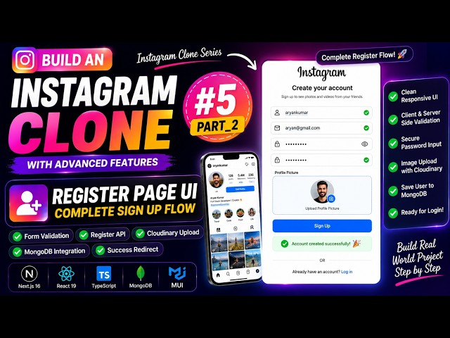 #5 Full Stack Instagram Clone Series |Next.js 16 Register Page UI (part_2) #nextjs #react #ai