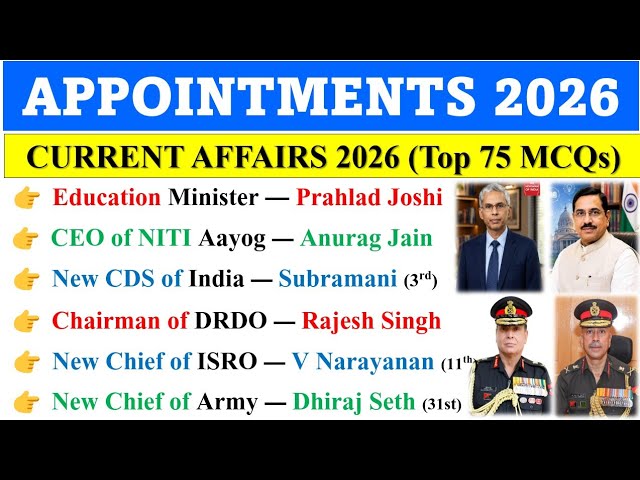 APPOINTMENT 2026 CURRENT AFFAIRS | WHO IS WHO 2026 CURRENT AFFAIRS | LATEST APPOINTMENT 2026 | SSC🔥🔥
