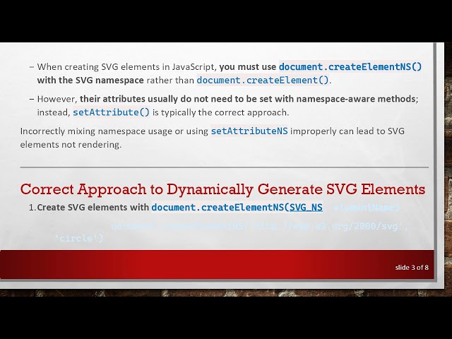 Fixing Dynamic SVG Rendering Issues with JavaScript setAttribute and Namespaces