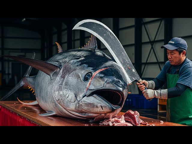 INSANE 990LB Bluefin Tuna Cutting – Every Slice is Perfection!