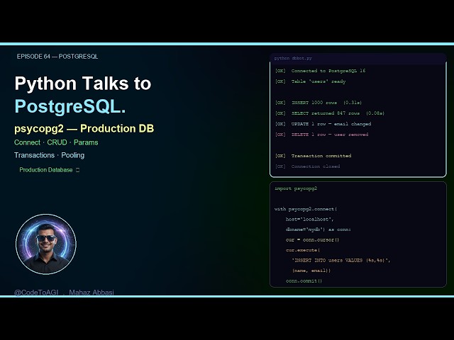Python + PostgreSQL — Connect, CRUD & Safe Queries with psycopg2 | Ep 64
