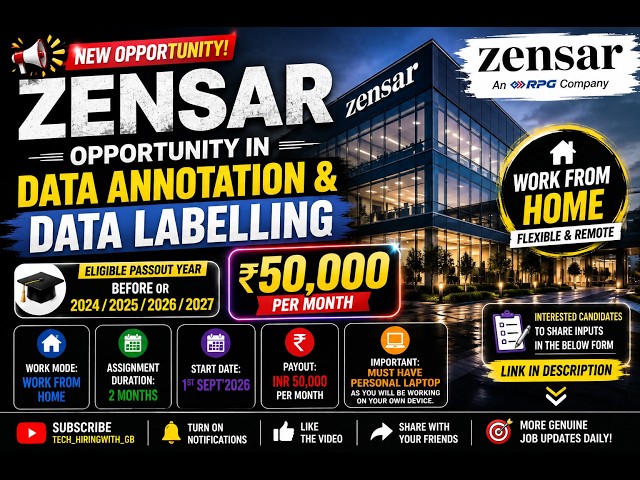 🚨 Zensar Work From Home Hiring 2026 | Data Annotation & Data Labelling | ₹50,000/Month