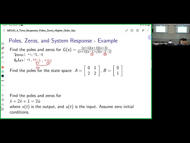 ME 545 Lecture 8: Poles, zeros, higher order systems, part 1