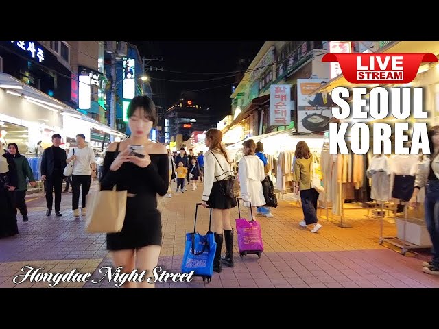 Live Korea Seoul | Walking Tour Seoul Tourist Spot: Hongdae Night Street Walk | Korea Travel Vlog