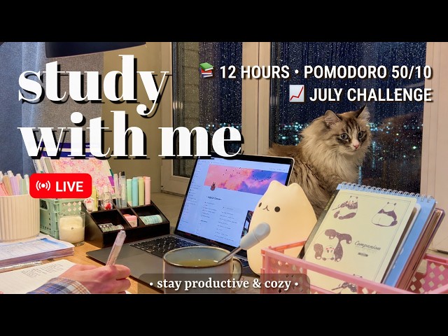 Challenge 📚 12 HOUR • STUDY WITH ME | Pomodoro 50/10 | Fireplace Sound for Best Focus