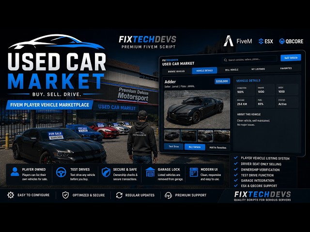 I Built the BEST Used Car Market Script for FiveM! | ESX/QBCore Vehicle Selling System