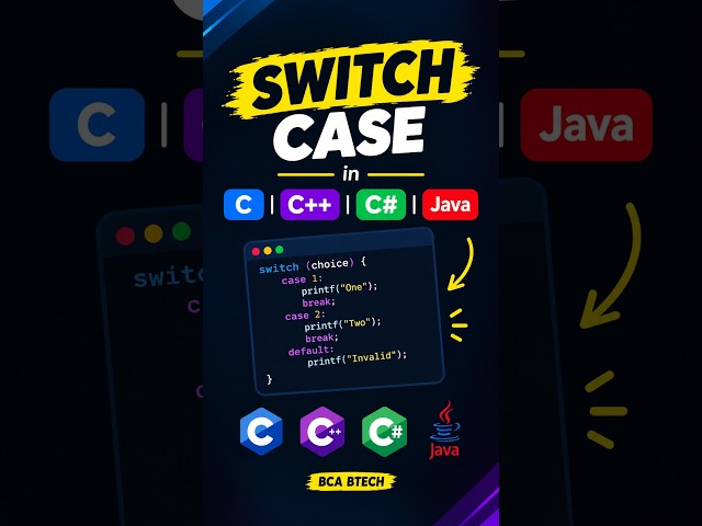 switch case in C C++ C# Java| BCA BTECH #shorts