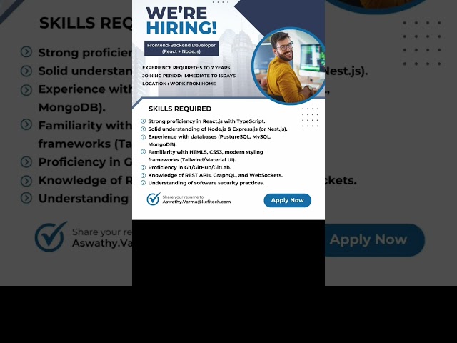 KefiTech is Hiring! Work from Home Frontend-Backend Developer (React + Node.js) #hiringnow #myspace