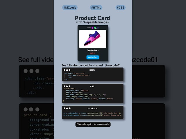 Product card css javasrcript short tutorial #coding #webdesign #css #shots