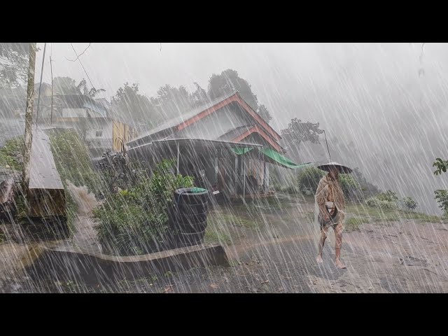 CAN YOU SLEEP IN THIS? ⚡ Heavy Rain & Thunder in Indonesian Village 🌧️ Sleep Therapy