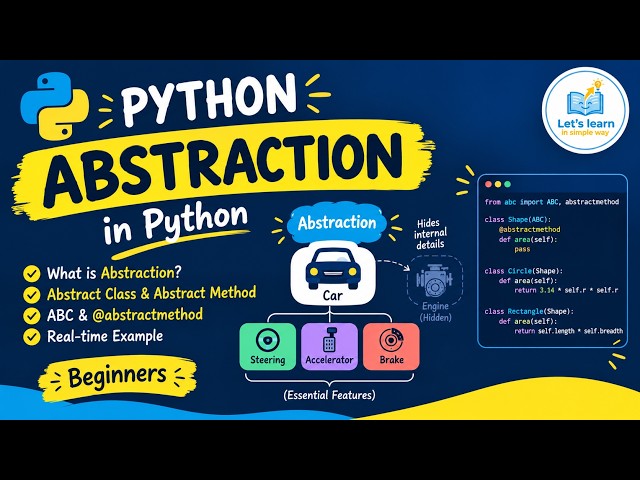Python Abstraction Explained in Telugu | Abstract Class & @abstractmethod | Beginners