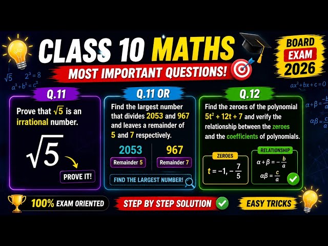 Class 10 Maths Imp.Q. 2026 |Q.11 & Q.12| Irrational Numbers+Poly+Euclid Division| P.4 @Eternitymath 