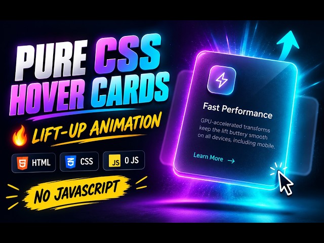 Lift Up Hover Card in Pure CSS — Glassmorphism Gradient Glow Effect No JavaScript