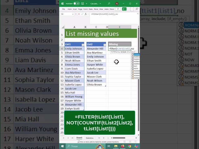 List Missing Values - FILTER Function Excel #excel #excelshorts  #exceltips