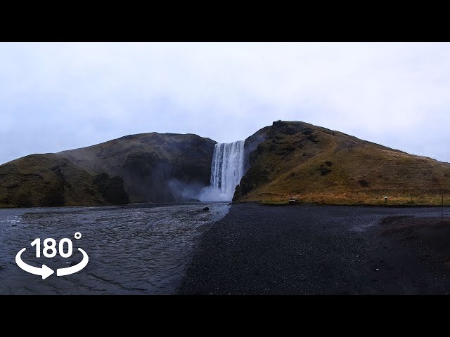 8K 180° 3D VR Skogafoss Waterfall, Iceland | Autumn Nature Ambience & Waterfall Sounds
