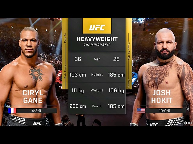 Ciryl Gane vs Josh Hokit FULL FIGHT | UFC 6 AI Simulation Gameplay (CPU vs CPU)